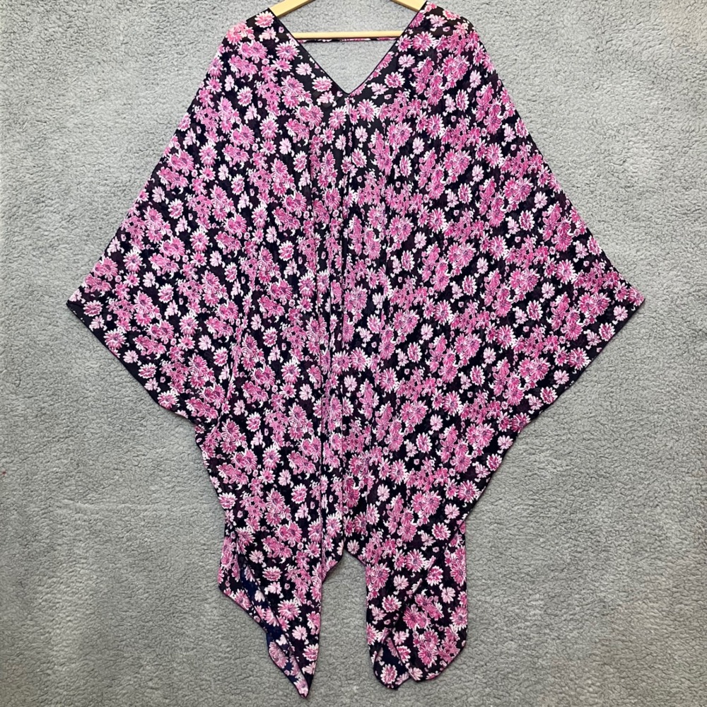 Nymphe Anthropologie Women OS Floral Kimono Wrap Navy Pink Daisy Sheer Cover Up - Picture 3 of 6